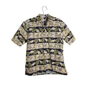 Vintage 70s Pierre Cardin Hawaiian Shirt Mens Medium Jungle Cotton Button Down